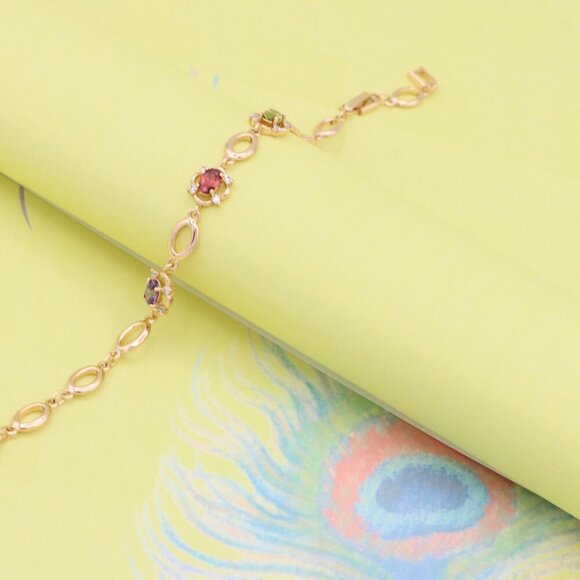 "Elegant Multicolor Oval Link Rose Gold Bracelet with Gemstones, XPBL1019 - Picture 4 of 11